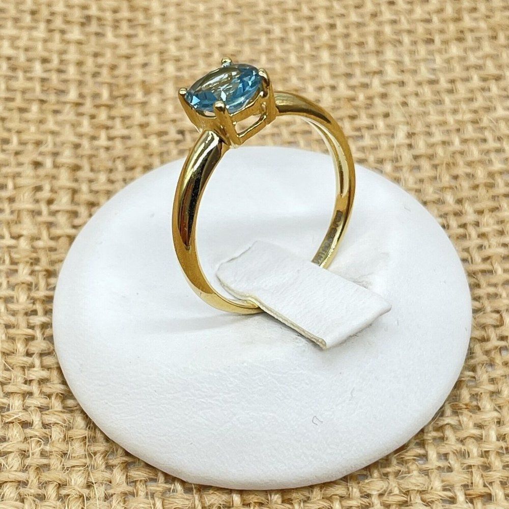 Technibond 1 ct Solitaire Ring Light Blue Topaz Gold Clad Sterling Silver Sz 7.5 - Picture 5 of 10
